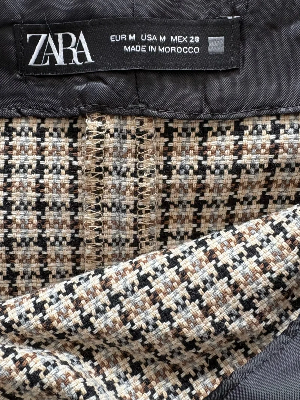Zara‎ Wrap Buttons Pencil Skirt Plaid Houndstooth Check Size M NWOT